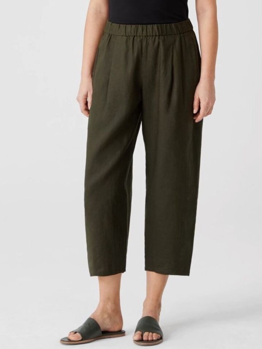 Eileen Fisher organic linen pull on relaxed lantern pants seaweed (deep green) M